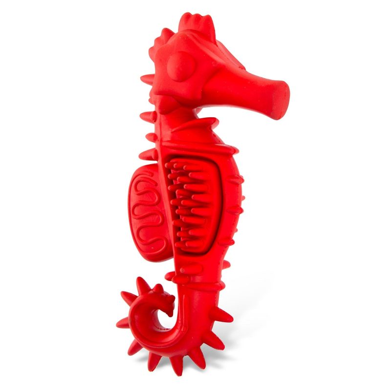 Jeffers Natural Rubber Red Seahorse Dog Dental Chew Toy for Healthy Chewing Habits - Image 3
