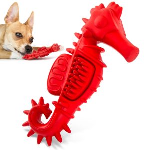 Jeffers Natural Rubber Red Seahorse Dog Dental Chew Toy for Healthy Chewing Habits